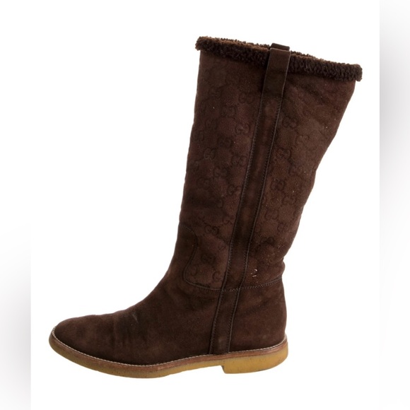 GUCCI- Women’s Mid Calf Length Suede Brown Riding Boots- Size:7 - Picture 1 of 8